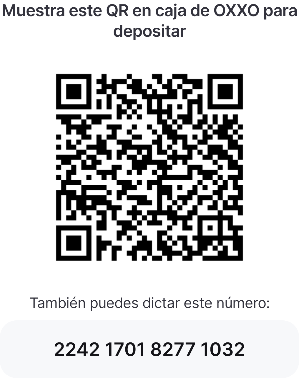 Código QR de tarjeta Spin para realizar un depósito en OXXO